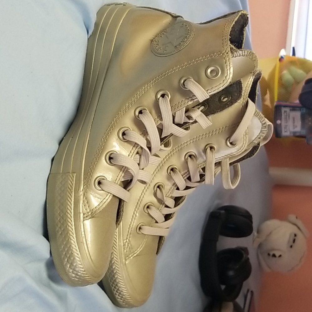 Gold Water Proof Converse All Star High Tops